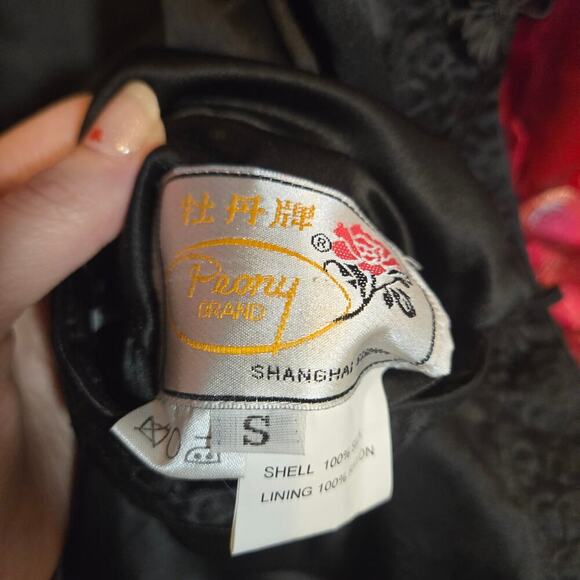 Peony Brand Asian Shanhai China Silk Reversible Black Floral Jacket Small - Picture 3 of 7